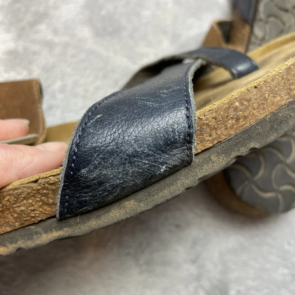Naot Womens Fresno Leather Sandals 42 US 11-11.5 Navy Brown Loop Toe Cork Sole